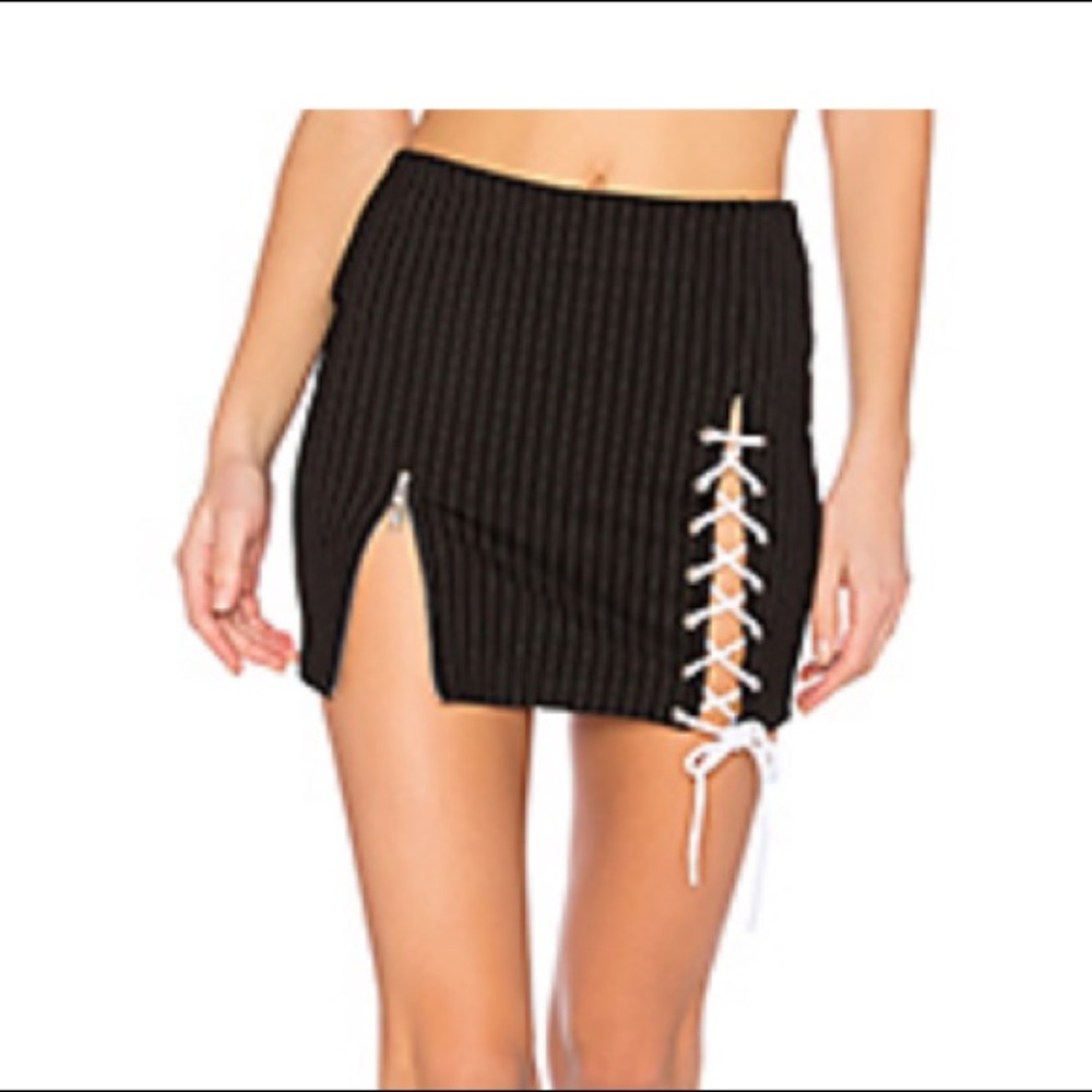 Pinstripe Lace Up Skirt with Zip detail